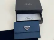Prada Men's Unisex Wallet Document Holder Saffiano Leather Blue Logo 2MF027 New
