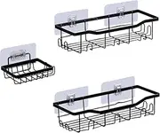DJLEE 3 Packs Shower Caddy Bathroom Shower Caddies Shampoo Bottle Rack Adhesive Hooks Wall Mounted Organizer Kitchen Storage Basket Corner helf Space Saving Black