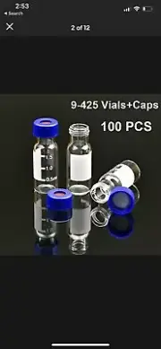 100Pcs 2ml Glass Vials Bottles Clear Containers w/ lids and septa for GC/MS/GPC