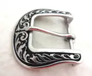 Jeremiah Watt Heel Bar Floral Belt Buckle SS Heel Black Western Traditional New