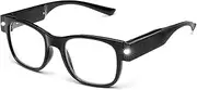 SKYWAY Reading Glasses Lighted Rechargeable Bright LED Readers with Lights Eyewear Clear Vision Unisex, Square-black, 1 Count (Pack of 1)