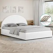 ALFORDSON Bed Frame Howell Series King Size with Bed Head,Gas Lift Storage Bed Base for Mattress Topper Foundation Platform, PU Leather Upholstery White