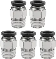 uxcell 5pcs Push to Connect Fittings 5/16" Tube OD x 1/4" NPT Thread Male Straight Union Fittings Copper Quick Connect Pneumatic Fittings for Semi Truck Trailers Air Brake System, Black