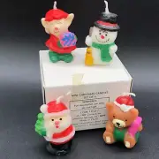 Vintage 1989 Current Christmas Mini Candles Set of 4 Santa Elf Snowman Bear New
