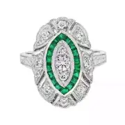 Art Deco Style Lab-Created Diamond Emerald Ring Gift For Her 14K White Gold FN