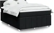 [vidaXL] Box Spring Bed Set - Black Queen Double Bed with Pocket Sprung Mattress, Adjustable LED Strips, Modern Fabric Design, Solid Pine Wood Frame