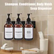 1/2/3 Pcs 500ml Soap Dispenser Empty Bottle Wall Mounted Rack Tray with 8 Labels