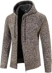 [SWEPER] Men'S Fleece Jacket - Men'S Winter Zipper Long Sleeves Jacket With Plush And Thick Hooded Knit Cardigan Jacket, Solid Color Zipper, Outerwear Top