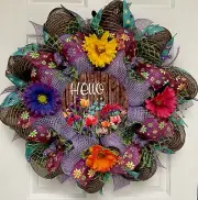 Hello Floral Wreath Handmade Deco Mesh