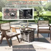 Costway Outdoor Coffee Table Patio Side Table Rattan Square End Table w/Umbrella Hole Garden & Balcony Black