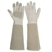 Long Sleeve Leather Gardening Gloves,Rose Pruning Floral Gauntlet Medium Beige