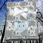 NEW Elephant Animal Print Plush Baby Blanket Toddler Geometric Squares Baby Gear