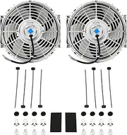 FGJQEFG 10'' Inch Chrome Universal Slim Fan Push Pull Electric Radiator 12V 80W High Performance Cooling Fan Mount Kit Set of 2