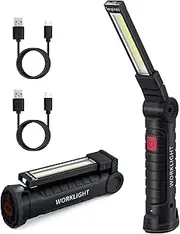 Mcbazel Rechargeable LED Work Light-5 Modes 360° Rotatable Magnetic Torch with USB-C Charging,Portable Camping Light for Car Repair, Emergency, Garage, BBQ & DIY Projects(2 Pack)