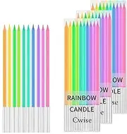 Cwise - 30 Count Rainbow Birthday Candles -Long Thin Cake Candles - Pastel & Macaron Colors Pencil Candles Birthday Candle - Birthday, Celebration, Wedding. Cake Decorations