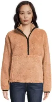 No Boundaries Juniors Plush Quarter Zip Pullover Large 11/13 Brown