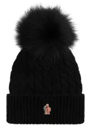 Moncler Pompom Cable-knit Wool Beanie - Black ONE SIZE