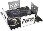 Aluminum Passover Matzah Plate with Artistic Marble Print Fits All size square Matzah (Black Marble)