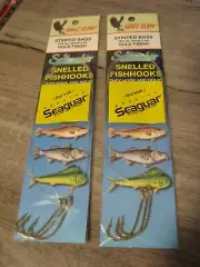 6 Snelled Eagle Claw 9214FC 18" Saltwater Striped Bass Fishing Hooks Sz 4/0 Gold