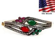 Ottoman Empire Style 10CT Treated Sapphire & Ruby 925 Sterling Silver Bracelet