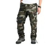 Men Straight Leg Loose Camouflage Camo Tactical Cargo Combat Work Pants Multi Pockets Trousers