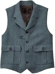 [HEYDHSDC] Men Herringbone Silver Vest With Lapel Pocket Single Button Waistcoat For Wedding Birthday Business Waistcoat Light Blue S