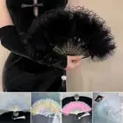 Lolita Feather Folding Fan with Pendant Hand Held Fan Party Decor