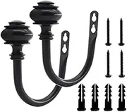 2 Pack Curtain Holdback Hooks, ULIFESTAR U-Shaped Hook Wall Mounted Curtain Tieback Hook,Decorative Window Curtain Holdbacks for Drapes Metal Curtain Holder Curtain Accessories Round Black