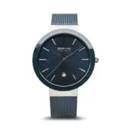 Bering Ceramic Polished Silver Navy Blue Watch