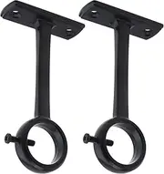 [HOJLKLD] Ceiling-Mount Curtain Rod Brackets, Heavy Duty Ceiling and Wall Curtain Rod Holder for 1 Inch Drape Pole (Black (Set of 2))