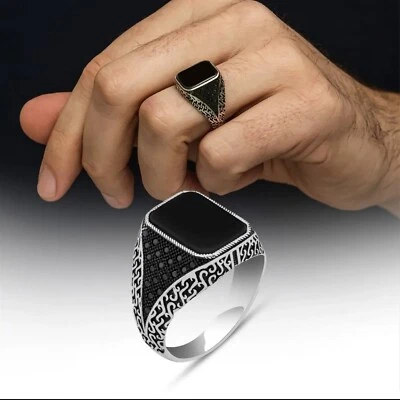 Turkish Black Onyx Men's Ring 925 Sterling Silver Handmade Jewelry size 7-15 us