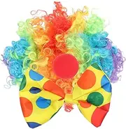 [FRCOLOR] 1Set Clown Costume Kit with Bow Tie Wig Funny Cosplay Outfit for Party Props Comfortable Durable Design for Teens and Adults