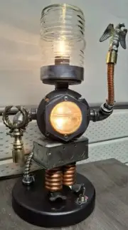 Repurposed Robot Table Lamp Copper& Steel Steampunk Industrial Handmade