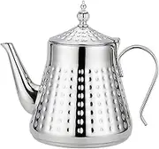 SANQIAHOME 1.2L(40oz) Stainless Steel Hammer Patterned Teapot with Removeable Infuser,Loose Leaf Cover,Silver