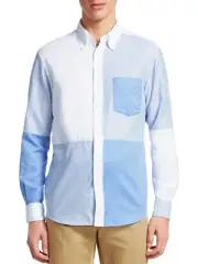 $495 Ralph Lauren Purple Label Mens Patchwork Oxford Denim Button Down Shirt 15