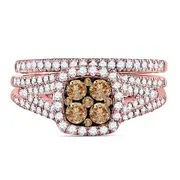14k Rose Gold Round Brown Diamond Bridal Wedding Ring Set 1 Cttw