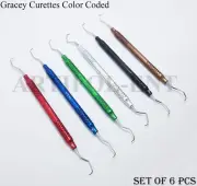 Dental Gracey Curette Hollow Aluminum Handle Multi Colour Coded 6 Pcs Set