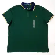 $99 Polo RALPH LAUREN Mens XXL Custom Slim Fit Green Mesh Collar SHIRT Logo NEW