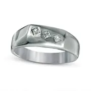 Men's 0.20 CT. T.W. Square Natural Diamond Three Stone Slant Band in Sterling Silver