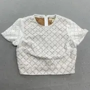 Michael Kors Shirt Womens 0 White Eyelet Crop Top Lined Zip