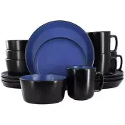 Elama Bacarra 16 pc Stoneware Dinnerware Set in Two Tone Black & Blue