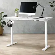 Oikiture 140CM Electric Standing Desk Single Motor Height Adjustable Sit Stand Table Top White