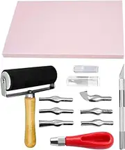Rubber Stamp Making Kit | Block Printing Kit | Block Printing Kit, Linoleum Block Kit with Cutting Blades Tools, Rubber Brayer Roller for Printmaking and More Crafts