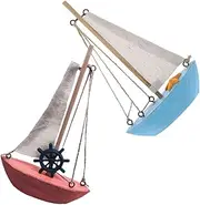 HOMOCONO 2pcs Mediterranean Wooden Sailboat Model Decorative Sailing Ship Craft