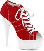 [denova's] Women's Canvas Very High Heel Lace Up Platform Pole Dance Ankle Boot with Zipper