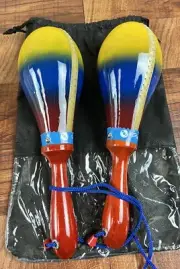 Maracas Prof. Leather Salsa Model W/Colors Of Colombia Ecuador & Venezuela Flag.