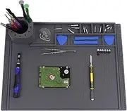 Silicone Soldering Mat with Tool Bin and Scale Ruler, Heat Resistant 932℉ Insulation Repair Work Mat for Circuit Board Phone, Laptop, Electronics Repair (15.7×11.8inch, Grey)
