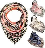[WOOVEEWIND] 3PCS 35×35 inches Large Square Women's Satin Silk Like Head Scarf Fashion Pattern Silk Feeling Hair Sleeping wrap