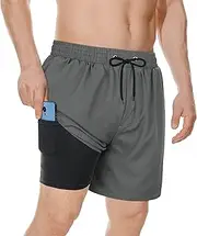 [American Trends] Men's Swim Trunks Board Shorts Quick Dry Mens Swimming Trunks with Compression Liner