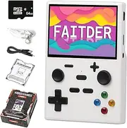 FAITDER - XGB35 3.5-inch Retro Video Game Console with 64GB TF Card, Support for 13,000+ Games, Portable Rechargeable Output TV Open Source (Linux System) Console Emulator Children's Gifts（White）